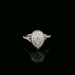 0.50cts Round Brilliant Cut Diamonds | Pear Design Illusion Ring | 14kt Yellow Gold