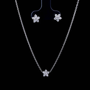 0.45cts [18] Round Brilliant Cut Diamonds | Designer Cluster Pendant and Earring Set | 18kt White Gold
