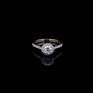 0.530ct Round Brilliant Cut Diamond EGL Certified | 0.22cts [28] Round Brilliant Cut Diamonds | Halo Design Ring | 18kt Yellow Gold