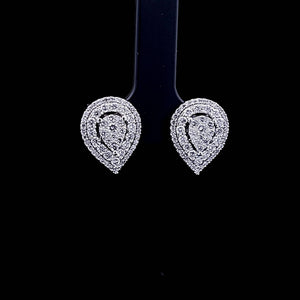 1.00cts Round Brilliant Cut Diamonds | Double Halo Pear Shaped Earrings | 14kt White Gold