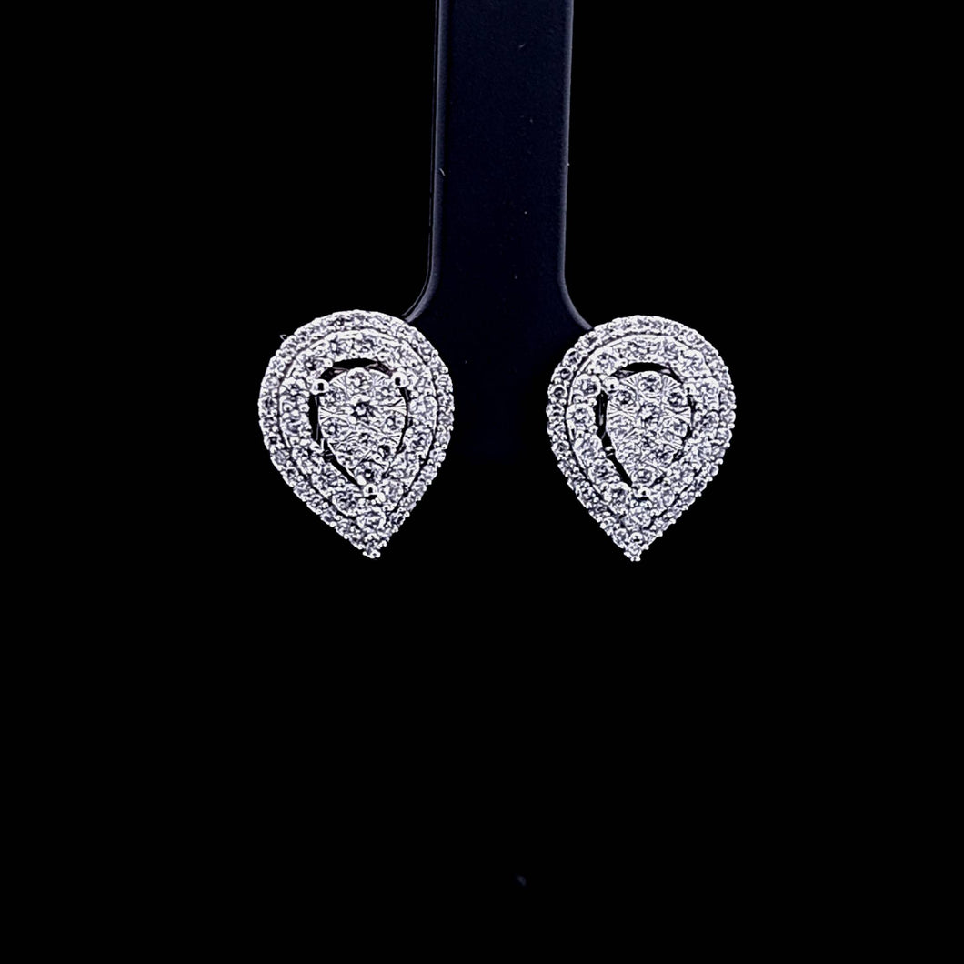 1.00cts Round Brilliant Cut Diamonds | Double Halo Pear Shaped Earrings | 14kt White Gold