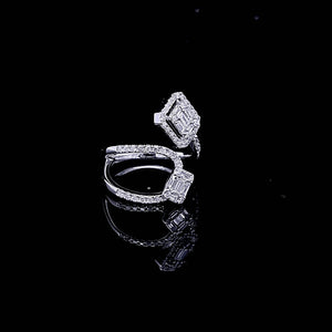 0.670cts [65] Round Brilliant and Baguette Cut Diamonds | Designer Open Shank Ring | 18kt White Gold