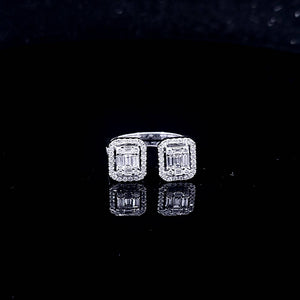 0.570cts [66] Round Brilliant and Baguette Cut Diamonds | Designer Split Shank Ring | 18kt White Gold