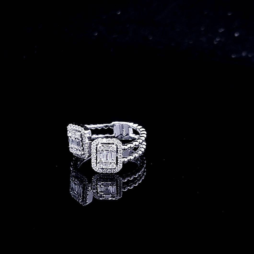 0.60cts [62] Round Brilliant and Baguette Cut Diamonds | Open Shank Design Ring | 18kt White Gold