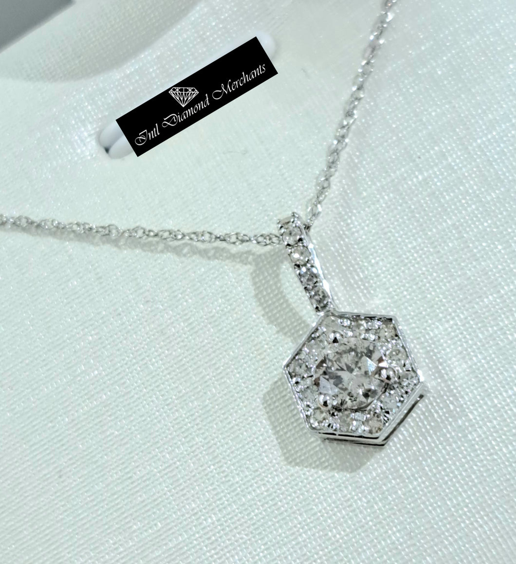 0.50cts Round Brilliant Cut Diamonds | Design Pendant and Chain | 14kt White Gold
