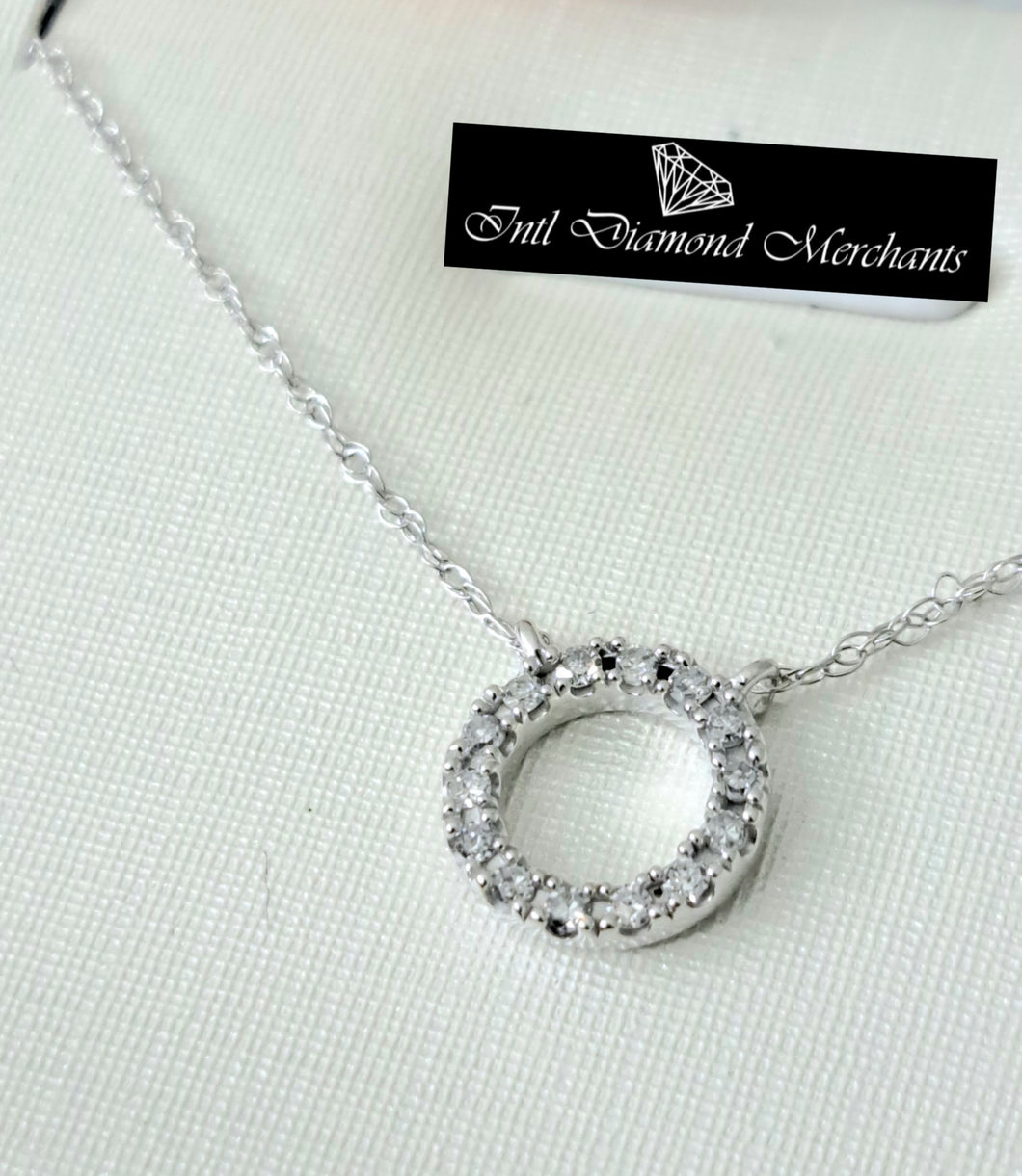 0.10cts Round Cut Diamonds | Halo Pendant with Chain | 10kt White Gold