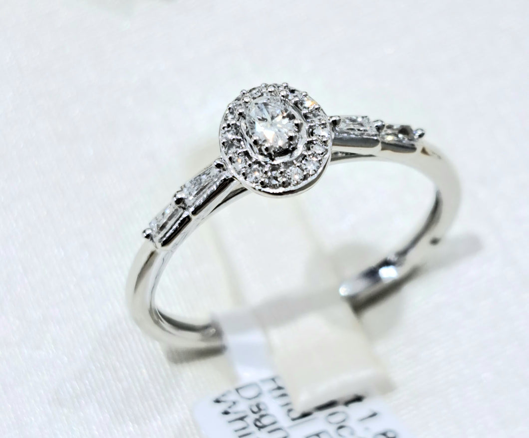 0.210cts [tw] Round Brilliant, Oval and Baguette Cut Diamonds | Designer Ring | 10kt White Gold