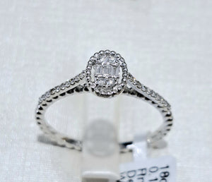 0.17cts [27] Round Brilliant and Baguette Cut Diamonds | Designer Halo Ring with Ribbed Shank | 18kt White Gold