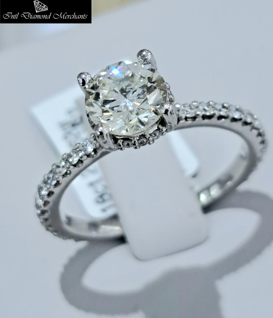 1.01ct Round Brilliant Cut Certified Diamond | 0.35cts [38] Round Brilliant Cut Diamonds | Custom Underhalo Ring | 18kt White Gold