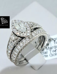 1.00cts Round Brilliant and Marquise Cut Diamonds | Designer Bridal Twinset | 14kt White Gold