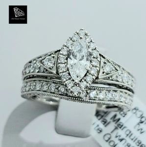1.00cts Round Brilliant and Marquise Cut Diamonds | Designer Bridal Twinset | 14kt White Gold