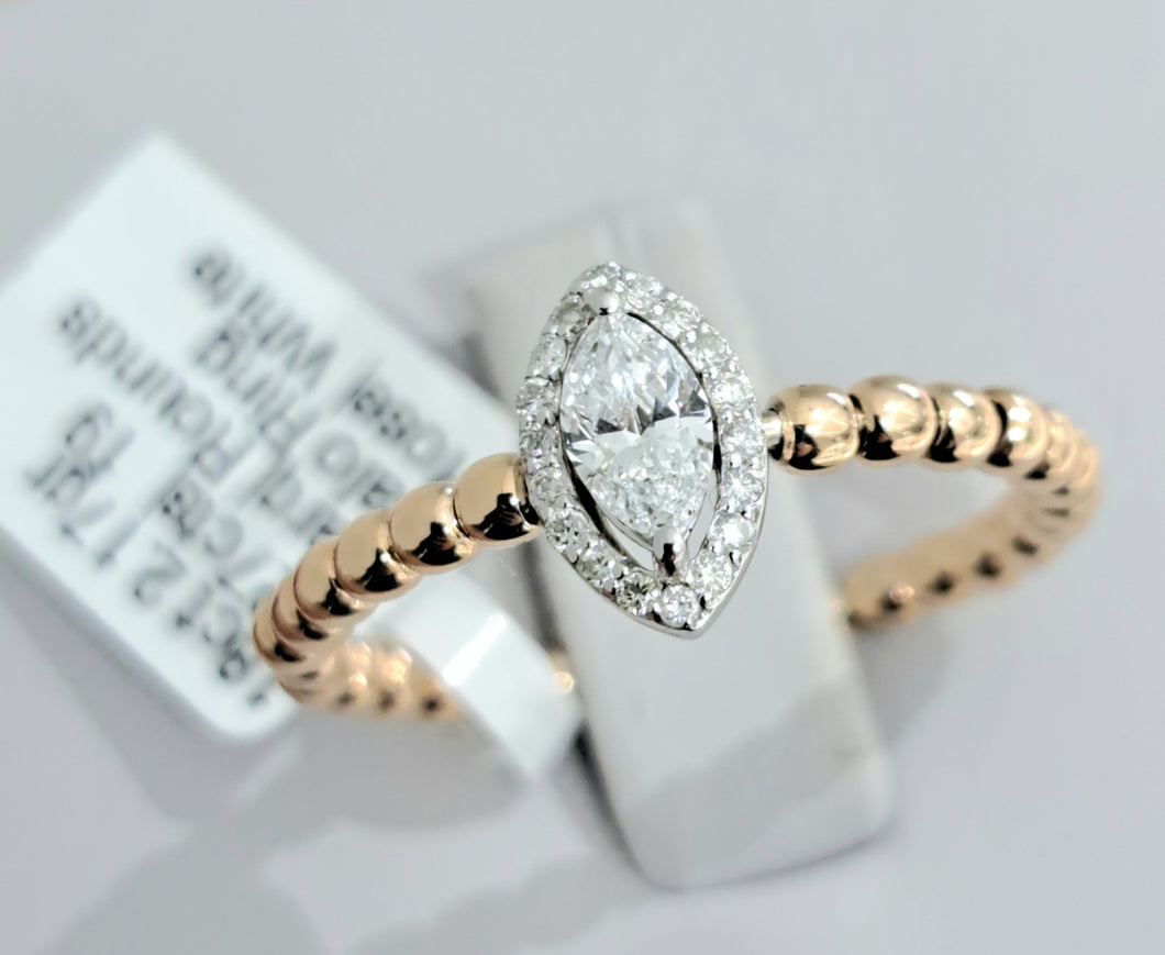 0.27cts [19] Round Brilliant and Marquise Cut Diamonds | Designer Ring | 18kt Rose and White Gold