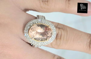 5.39ct Oval Cut Pink Morganite | 0.21cts [14] Baguette Cut Diamonds | 0.58cts [104] Round Brilliant Cut Diamonds | Designer Ring | 18kt White Gold
