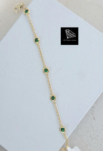 0.41cts [5] Round Cut | Green Emeralds | Tube Design Designer Bracelet | 18kt Yellow Gold