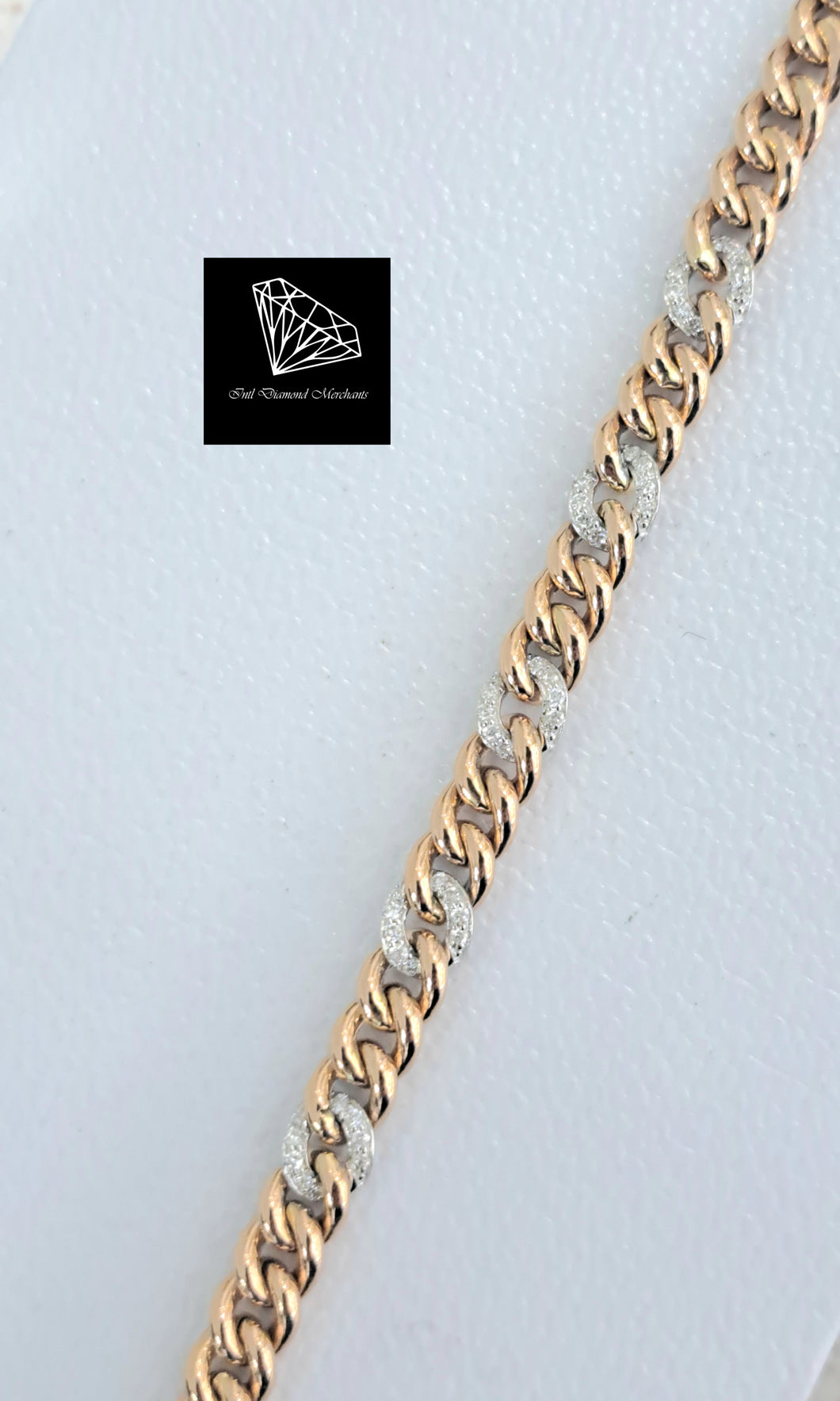 0.20cts [40] Round Brilliant Cut Diamonds | Designer Cuban Link Bracelet | 18kt Rose and White Gold
