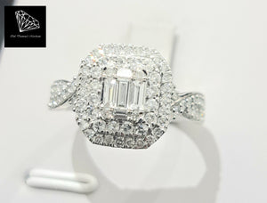 1.00cts Round Brilliant and Baguette Cut Diamonds | Twist Design Ring | 14kt White Gold