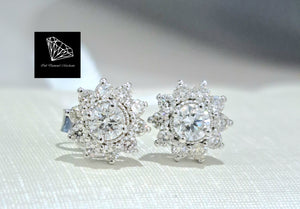 0.510cts [12] Round Brilliant Cut Diamonds | Designer Halo Earring | 18kt White Gold