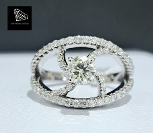 0.507ct Round Brilliant Cut Certified Diamond Centre | 0.90cts [64] Round Brilliant Cut Diamonds | Custom Made Ring | 18kt White Gold