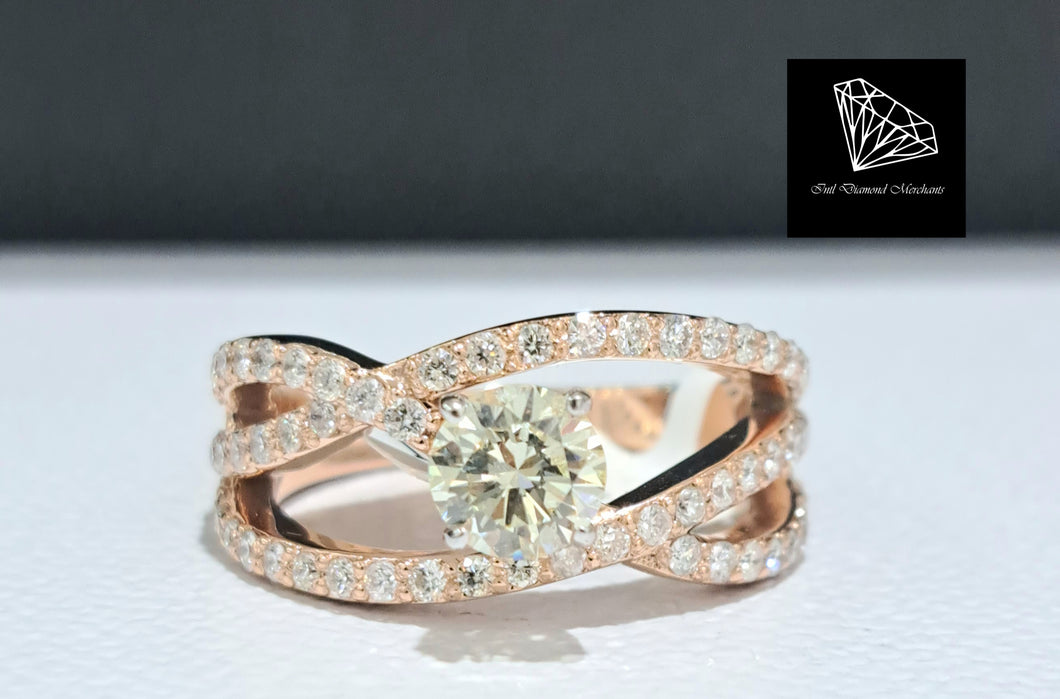 0.610ct Round Brilliant Cut Certified Diamond Centre | 0.70cts [61] Round Brilliant Cut Diamonds | Custom Made Crossover Ring | 18kt Rose Gold