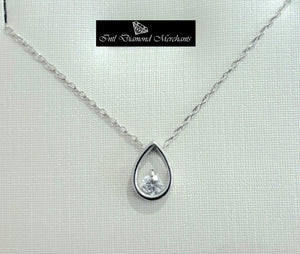0.10ct Round Brilliant Cut Diamond | Pear Shaped Pendant with Chain | 14kt White Gold