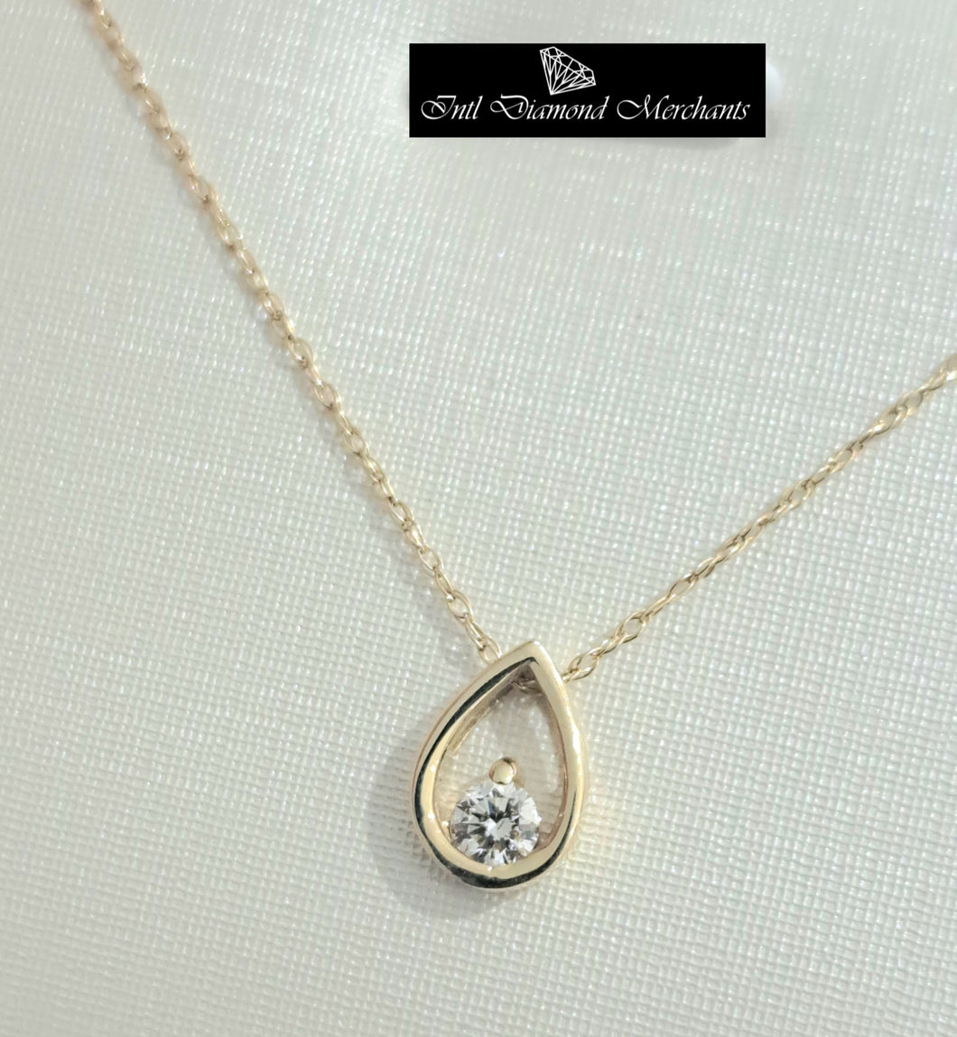0.10ct Round Brilliant Cut Diamond | Designer Solitaire Pendant with Chain | 10kt Yellow Gold