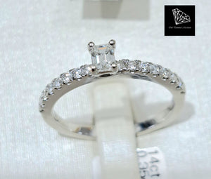 0.35cts [17] Round Brilliant and Baguette Cut Diamonds | Designer Pave Ring | 14kt White Gold
