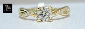 0.501ct Round Brilliant Cut Certified Diamond | 0.20cts [24] Round Brilliant Cut Diamonds | Designer Twist Ring | Custom Made | 18kt Yellow Gold