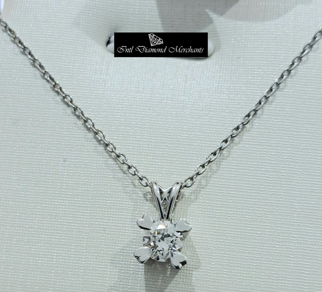 0.430ct Round Brilliant Cut Diamond | Solitaire Design Pendant with Chain | 18kt White Gold