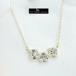 1.01cts [30] Round Brilliant and Baguette Cut Diamonds | Designer Trilogy Necklace | 18kt Yellow Gold