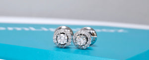 0.70cts [30] Round Brilliant Cut Diamonds | Halo Stud Earrings | 18kt White Gold