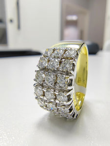 1.42cts [21] Round Brilliant Cut Diamonds | Designer 3 Row Ring | 18kt Yellow and White Gold
