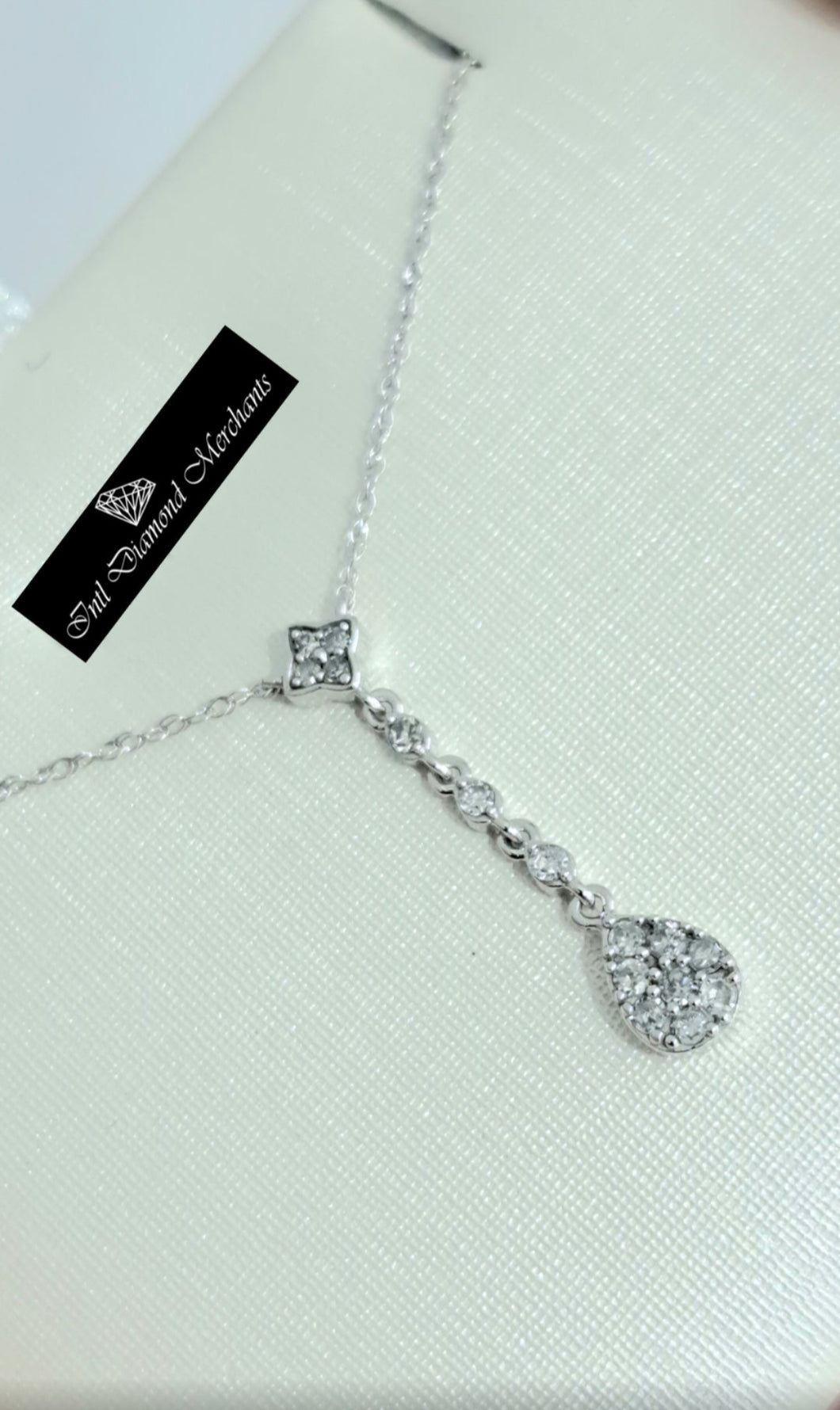 0.12cts Round Cut Diamonds | Drop Pendant with Chain | 10kt White Gold