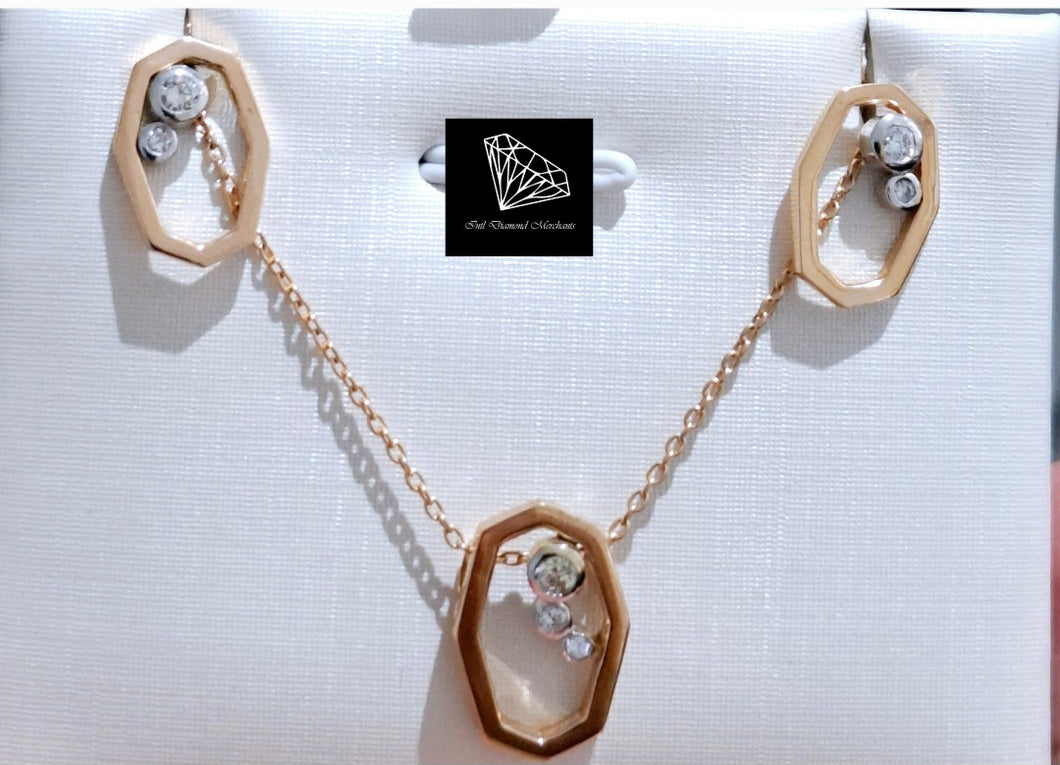 0.260cts [7] Round Brilliant Cut Diamonds | Designer Pendant and Earring Set | 18kt Rose and White Gold