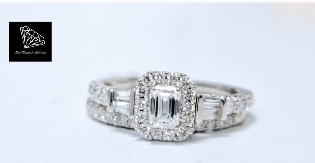 1.00cts Round Brilliant, Emerald and Baguette Cut Diamonds | Designer Bridal Twinset | 14kt White Gold