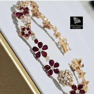 7.83cts Round and Pear Cut Rubies | 2.38cts [98] Round Brilliant Cut Diamonds | Designer Bracelet | 18kt Rose Gold