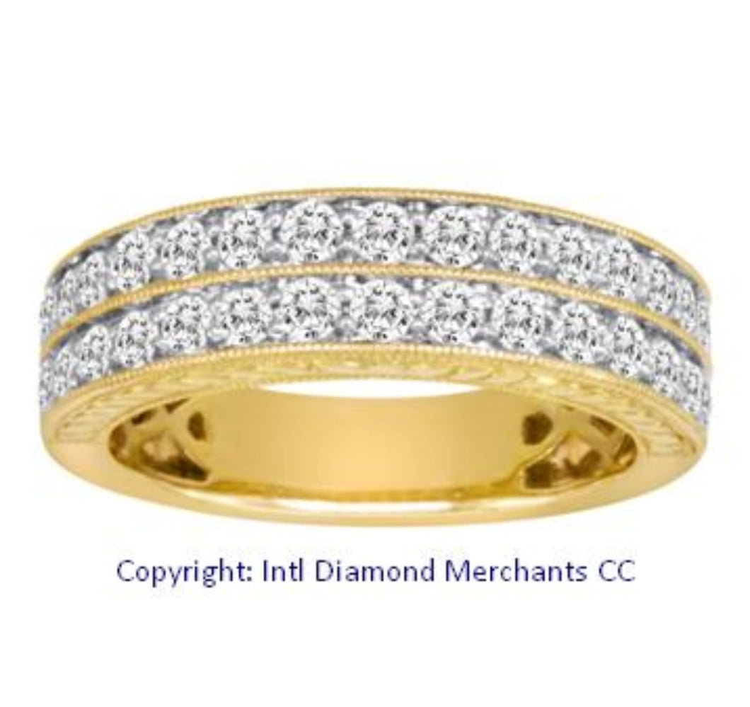 1.00cts Round Brilliant Cut Diamonds | 2 Row Designer Band | 14kt Yellow Gold