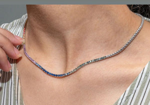 4.34cts [79] Round Cuts | Multi Coloured Sapphires | Tennis Necklaces | 18kt White Gold