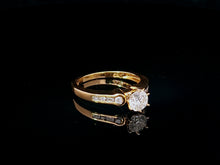 Load image into Gallery viewer, 0.60ct Round Brilliant Cut Diamond | 0.10cts [8] Round and Baguette Cut Diamonds | Designer Ring | 18kt Yellow Gold
