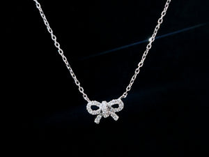 0.104cts Round Brilliant Cut Diamonds | Designer Bow Tie Necklace | 18kt White Gold