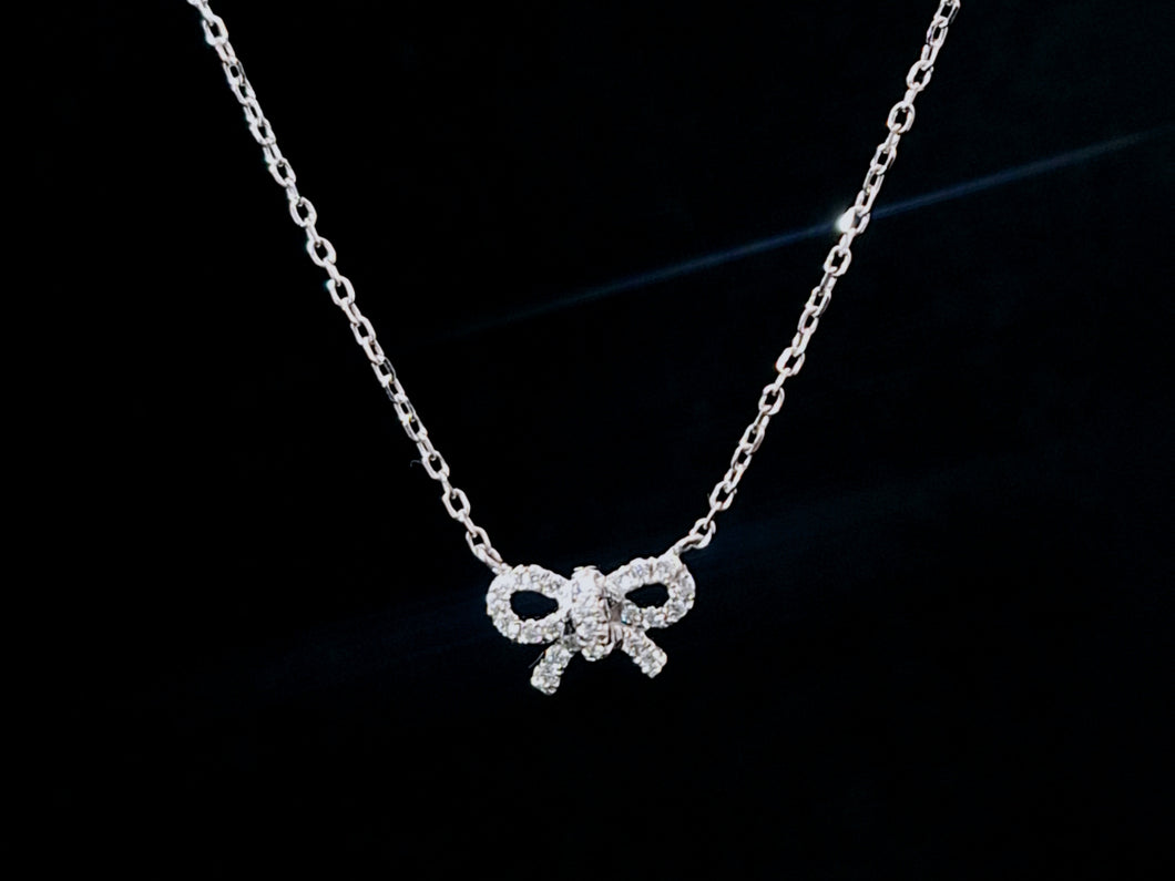 0.104cts Round Brilliant Cut Diamonds | Designer Bow Tie Necklace | 18kt White Gold
