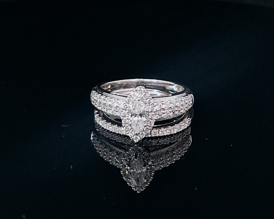 1.00cts Round Brilliant and Marquise Cut Diamonds | Designer Bridal Twinset | 14kt White Gold