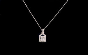 0.250cts Round Brilliant and Baguette Cut Diamonds | Designer Pendant with Chain | 18kt White Gold