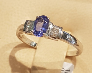 0.30ct Oval Cut Tanzanite Centre | 0.10cts Baguette Cut Diamonds | Designer Ring | 18kt White Gold