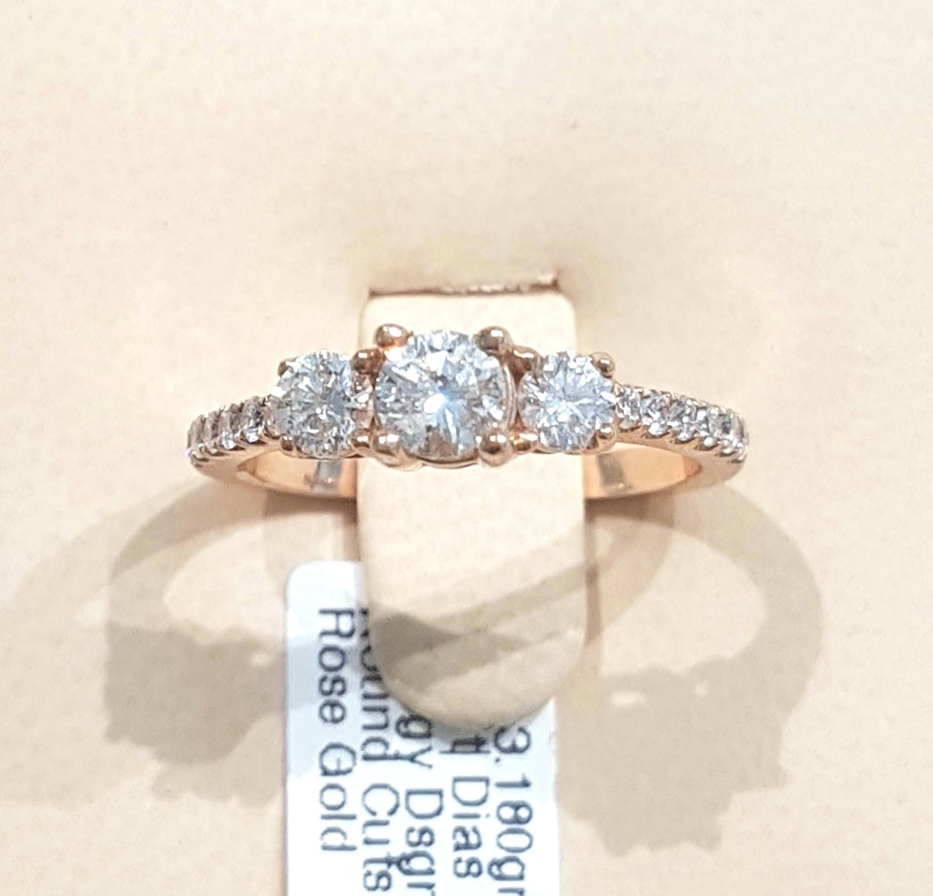1.00ct Round Brilliant Cut Diamonds | Trilogy Design | 14kt Rose Gold