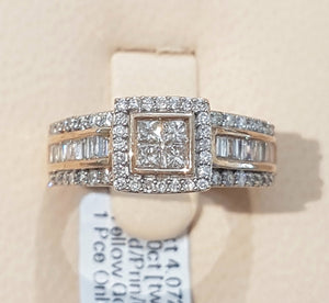1.00ct Round, Princess, Baguette Cut Diamond | Designer Ring | 10kt Yellow Gold