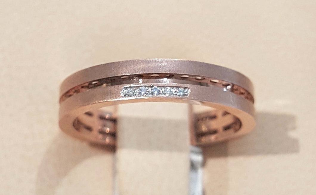 0.03ct [5] Round Brilliant Cut Diamonds | Gents Matt and Polish Design Ring | 18kt Rose Gold