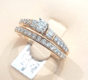 1.00ct Round and Baguette Cut Diamonds | Bridal Twinset | 14kt Yellow Gold