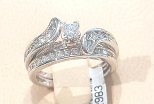 1.00ct Round and Princess Cut Diamonds | Swirl Design Bridal Set | 14kt White Gold