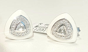 0.13ct Round and Trilliant Cut Diamonds | White Enamel Design Stud Earring | 18kt White Gold