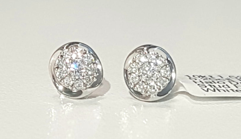 0.25ct Round Brilliant Cut Diamonds | Designer Halo Stud Earring | 10kt White Gold